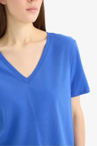 DeFacto 100% Cotton Regular Fit V-Neck Basic Plain Short Sleeve T-Shirt - Image 6