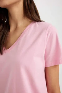 DeFacto 100% Cotton Regular Fit V-Neck Basic Plain Short Sleeve T-Shirt - Image 3
