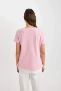 DeFacto 100% Cotton Regular Fit V-Neck Basic Plain Short Sleeve T-Shirt - Image 4