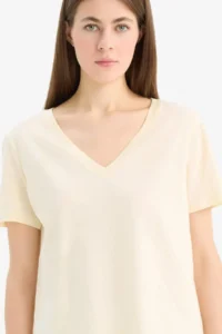 DeFacto Regular Fit V-Neck Basic Plain Combed Cotton Short Sleeve T-Shirt - Image 4
