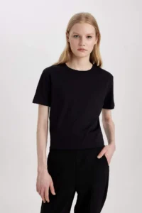 DeFacto School Regular Fit Crew Neck Combed Cotton Basic Plain Short Sleeve T-Shirt