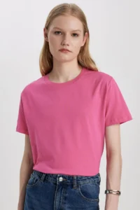 DeFacto Regular Fit Crew Neck Combed Cotton Basic Plain Short Sleeve T-Shirt W9584az24sm