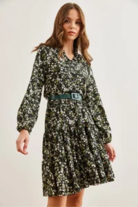 Olalook Women's Daisy Green V-neck Flounce Dress - Image 2