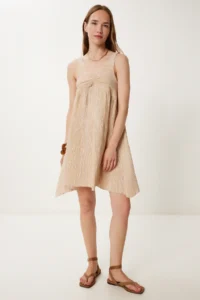 Happiness İstanbul Women's Cream Gathered Collar A-Line Summer Knitted Dress - Image 2