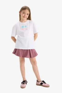 DeFacto Crew Neck Printed Short Sleeve T-Shirt Girls - Image 3