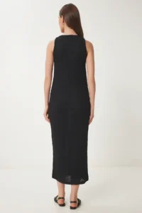 Happiness İstanbul Women Black Basic Ribbed Midi Knitting Dress - Image 5