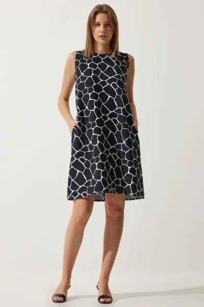 Happiness İstanbul Women Black Ecru Patterned Summer Bell Dress