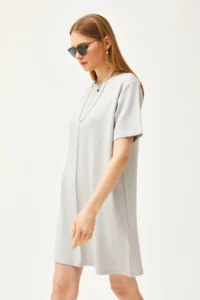 Olalook Women's Gray Front Stitched Soft Textured Mini Dress - Image 4