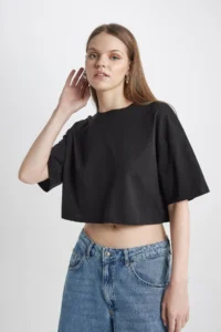 DeFacto Cool Loose Fit Crew Neck Basic Plain Short Sleeve T-Shirt X2381az24sm - Image 3