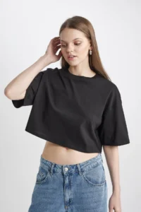 DeFacto Cool Loose Fit Crew Neck Basic Plain Short Sleeve T-Shirt X2381az24sm - Image 4