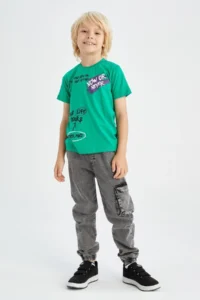 DeFacto Boy's Regular Fit Slogan Printed Crew Neck Short Sleeve Cotton T-Shirt - Image 2