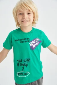 DeFacto Boy's Regular Fit Slogan Printed Crew Neck Short Sleeve Cotton T-Shirt - Image 3