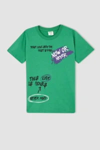 DeFacto Boy's Regular Fit Slogan Printed Crew Neck Short Sleeve Cotton T-Shirt - Image 5