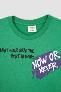 DeFacto Boy's Regular Fit Slogan Printed Crew Neck Short Sleeve Cotton T-Shirt - Image 6
