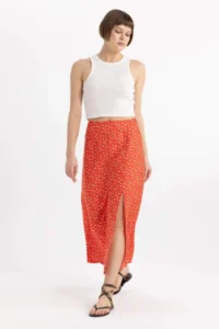 DeFacto A-Cut Floral Normal Waist Slit Midi Skirt - Image 2