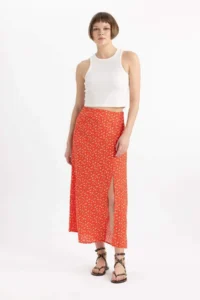 DeFacto A-Cut Floral Normal Waist Slit Midi Skirt - Image 3