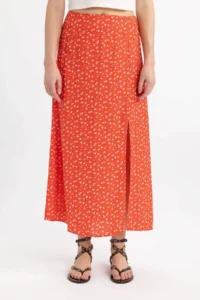 DeFacto A-Cut Floral Normal Waist Slit Midi Skirt - Image 4