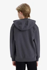 DeFacto Hooded Basic Plain School Zipper Sweatshirt Boy - Image 6