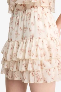 DeFacto Floral Normal Waist Combed Cotton Lining Chiffon Mini Skirt - Image 7
