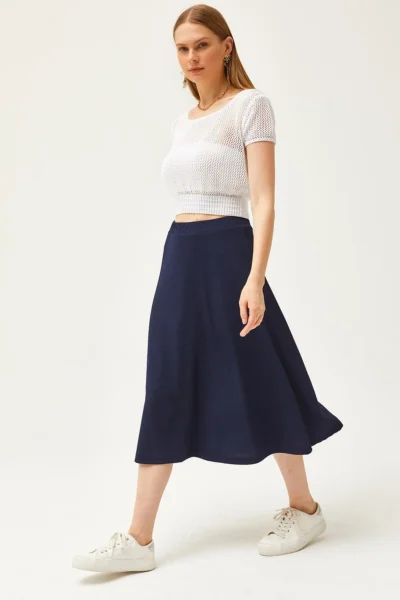 Olalook Women's Navy Blue Elastic Waist Flowy Twist Skirt