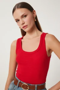 Lovelyİstanbul 2-Piece Ribbed Thick Strap Knitted Undershirt BROWN RED - Image 5