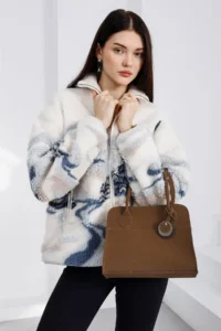 Shule Bags Cabat Suede Medium Shoulder Bag Tan - Image 4