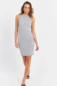 Cool & Sexy Women Gray Melange Camisole Sleeveless Dress - Image 3