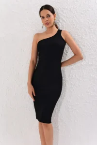 Cool & Sexy Women Black One Shoulder Camisole Dress