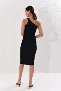Cool & Sexy Women Black One Shoulder Camisole Dress - Image 4