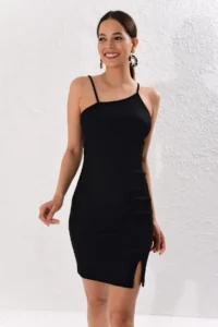 Cool & Sexy Women Black Cross Collar Camisole Dress - Image 3