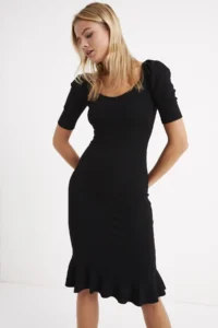 Cool & Sexy Women's Black Skirt Flounced Balloon Sleeve Camisole Maxi Dress