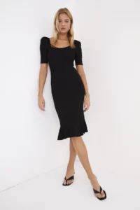 Cool & Sexy Women's Black Skirt Flounced Balloon Sleeve Camisole Maxi Dress - Image 2