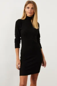 Cool & Sexy Women Black Turtleneck Camisole Dress - Image 3