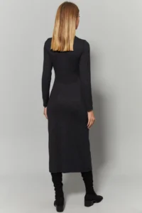 Cool & Sexy Women's Anthracite Collar Window Slit Dress - Image 6
