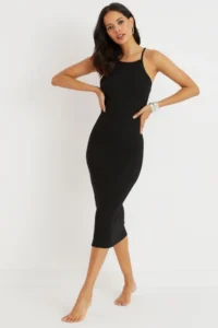Cool & Sexy Women's Black Cross Back Camisole Maxi Dress - Image 2