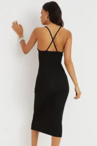 Cool & Sexy Women's Black Cross Back Camisole Maxi Dress - Image 3