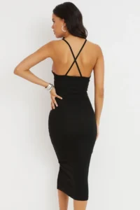 Cool & Sexy Women's Black Cross Back Camisole Maxi Dress - Image 4