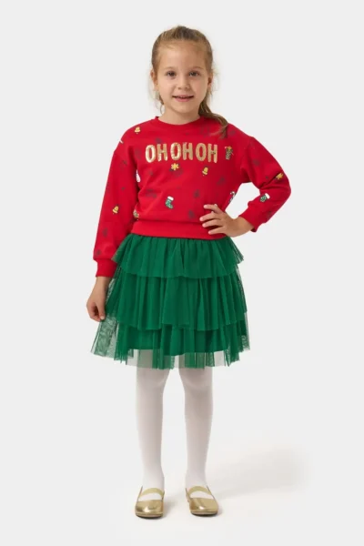 Minipodyum Girl's New Year's Eve Dress with Tulle Skirt, Top and Bottom Set