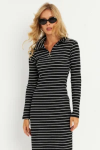Cool & Sexy Women's Black-White Striped Camisole Midi Dress - Image 4