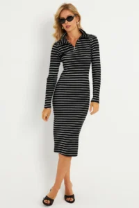 Cool & Sexy Women's Black-White Striped Camisole Midi Dress - Image 5
