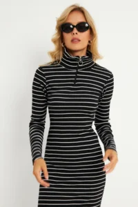 Cool & Sexy Women's Black-White Striped Camisole Midi Dress - Image 6