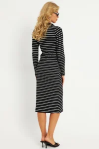 Cool & Sexy Women's Black-White Striped Camisole Midi Dress - Image 8
