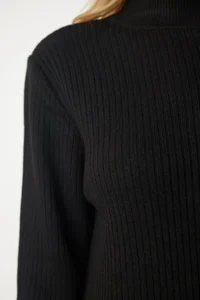 Happiness İstanbul Women's Black Turtleneck Slit Long Knitwear Dress - Image 4