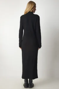 Happiness İstanbul Women's Black Turtleneck Slit Long Knitwear Dress - Image 5
