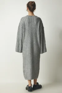 Happiness İstanbul Women's Gray Knitted Detailed Thick Oversize Knitwear Dress - Image 6