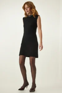 Happiness İstanbul Women Black Mini Knit Dress - Image 3