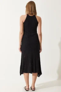 Happiness İstanbul Women's Black Halter Neck Openwork Knitwear Dress - Image 6