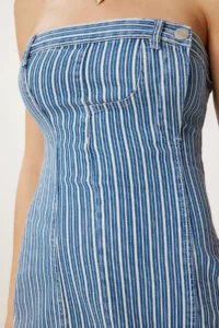 Happiness İstanbul Women's Blue Bone Strapless Mini Denim Dress - Image 3
