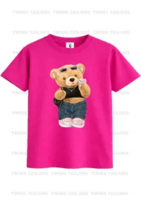 twins tailors Pack of 3 Purple-Fuchsia-Pink Girls' T-Shirts with Donat and Selfie Bear Printed - Image 2