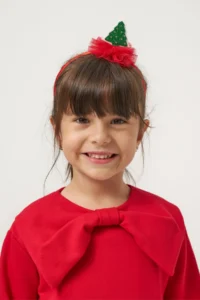 Minipodyum Girl's Christmas Dress with Bow Collar and Crown Gift - Image 6
